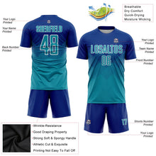 Laden Sie das Bild in den Galerie-Viewer, Uksn Individuelles Royalblau Petrol-Weiß Sublimations-Fußballtrikot
