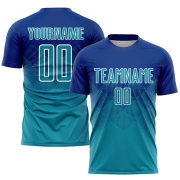 Uksn Individuelles Royalblau Petrol-Weiß Sublimations-Fußballtrikot