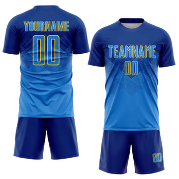 Uksn Individuelles Royalblau Puderblau-Gold Sublimations-Fußballtrikot