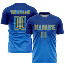 Laden Sie das Bild in den Galerie-Viewer, Uksn Individuelles Royalblau Puderblau-Gold Sublimations-Fußballtrikot
