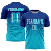 Laden Sie das Bild in den Galerie-Viewer, Uksn Individuelles Royalblau Lakes Blau-Weiß Sublimations-Fußballtrikot
