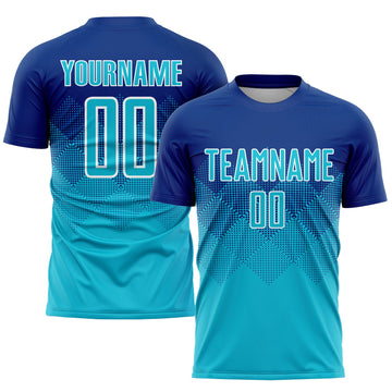 Uksn Individuelles Royalblau Lakes Blau-Weiß Sublimations-Fußballtrikot