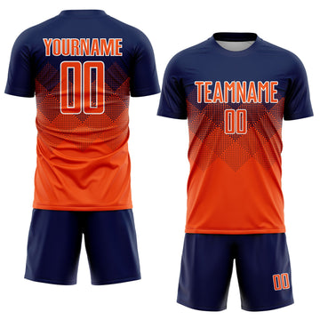 Uksn Individuelles Marineblau Orange-Weiß Sublimations-Fußballtrikot