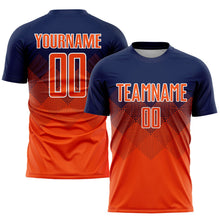 Laden Sie das Bild in den Galerie-Viewer, Uksn Individuelles Marineblau Orange-Weiß Sublimations-Fußballtrikot
