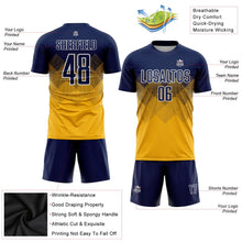 Laden Sie das Bild in den Galerie-Viewer, Uksn Individuelles Gold Marineblau-Weiß Sublimations-Fußballtrikot

