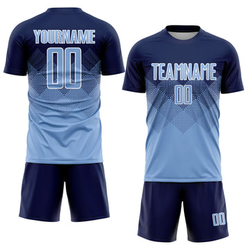 Uksn Individuelles Marineblau Hellblau-Weiß Sublimations-Fußballtrikot