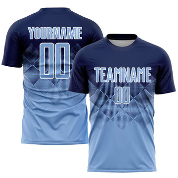 Uksn Individuelles Marineblau Hellblau-Weiß Sublimations-Fußballtrikot