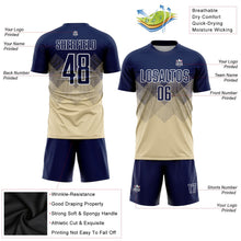 Laden Sie das Bild in den Galerie-Viewer, Uksn Individuelles Creme Marineblau-Weiß Sublimations-Fußballtrikot
