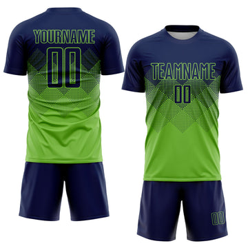 Uksn Individuelles Neongrün Marineblau Sublimations-Fußballtrikot
