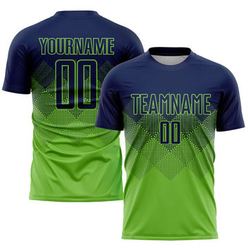 Uksn Individuelles Neongrün Marineblau Sublimations-Fußballtrikot