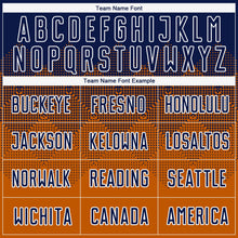 Laden Sie das Bild in den Galerie-Viewer, Uksn Individuelles Texas-Orange Marineblau-Weiß Sublimations-Fußballtrikot
