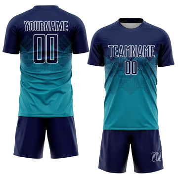 Uksn Individuelles Petrol Marineblau-Weiß Sublimations-Fußballtrikot