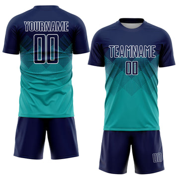 Uksn Individuelles Aqua Marineblau-Weiß Sublimations-Fußballtrikot