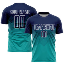 Laden Sie das Bild in den Galerie-Viewer, Uksn Individuelles Aqua Marineblau-Weiß Sublimations-Fußballtrikot

