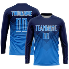 Laden Sie das Bild in den Galerie-Viewer, Uksn Individuelles Marineblau Puderblau-Weiß Sublimations-Fußballtrikot
