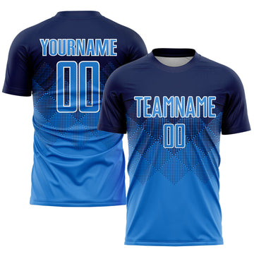 Uksn Individuelles Marineblau Puderblau-Weiß Sublimations-Fußballtrikot