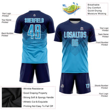 Laden Sie das Bild in den Galerie-Viewer, Uksn Individuelles Marineblau Himmelblau-Weiß Sublimations-Fußballtrikot
