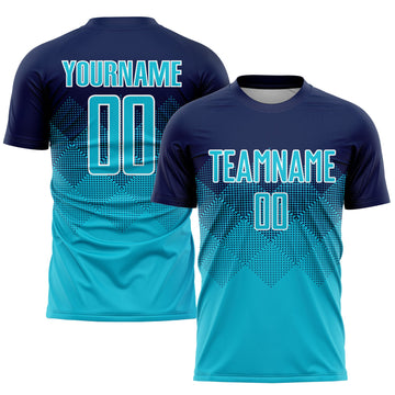 Uksn Individuelles Marineblau Lakes Blau-Weiß Sublimations-Fußballtrikot