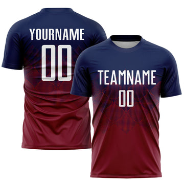 Uksn Individuelles Marineblau Weiß-Karmesinrot Sublimations-Fußballtrikot