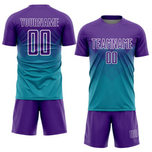 Laden Sie das Bild in den Galerie-Viewer, Uksn Individuelles Petrol Violett-Weiß Sublimations-Fußballtrikot
