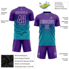 Laden Sie das Bild in den Galerie-Viewer, Uksn Individuelles Petrol Violett-Weiß Sublimations-Fußballtrikot
