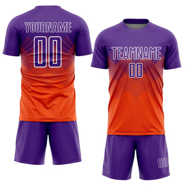 Uksn Individuelles Orange Violett-Weiß Sublimations-Fußballtrikot