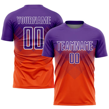 Uksn Individuelles Orange Violett-Weiß Sublimations-Fußballtrikot