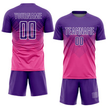 Laden Sie das Bild in den Galerie-Viewer, Uksn Individuelles Pink Violett-Weiß Sublimations-Fußballtrikot
