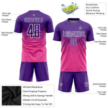 Laden Sie das Bild in den Galerie-Viewer, Uksn Individuelles Pink Violett-Weiß Sublimations-Fußballtrikot
