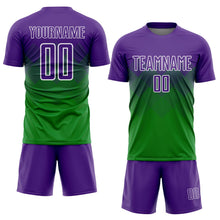Laden Sie das Bild in den Galerie-Viewer, Uksn Individuelles Grasgrün Violett-Weiß Sublimations-Fußballtrikot
