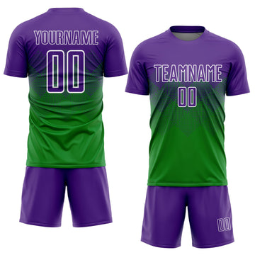 Uksn Individuelles Grasgrün Violett-Weiß Sublimations-Fußballtrikot