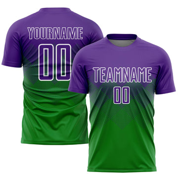 Uksn Individuelles Grasgrün Violett-Weiß Sublimations-Fußballtrikot