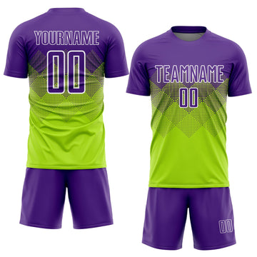 Uksn Individuelles Neongrün Violett-Weiß Sublimations-Fußballtrikot