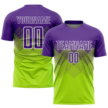 Uksn Individuelles Neongrün Violett-Weiß Sublimations-Fußballtrikot