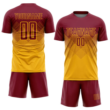 Uksn Individuelles Gold Karmesinrot Sublimations-Fußballtrikot