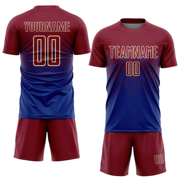 Uksn Individuelles Royalblau Karmesinrot-Creme Sublimations-Fußballtrikot