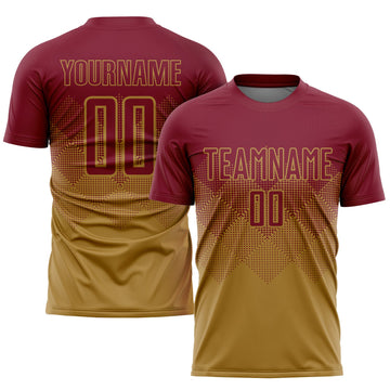 Uksn Individuelles Altgold Karmesinrot Sublimations-Fußballtrikot