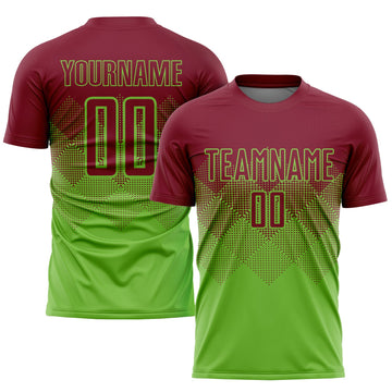 Uksn Individuelles Neongrün Karmesinrot Sublimations-Fußballtrikot