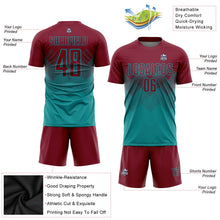 Laden Sie das Bild in den Galerie-Viewer, Uksn Individuelles Petrol Karmesinrot Sublimations-Fußballtrikot

