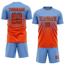 Laden Sie das Bild in den Galerie-Viewer, Uksn Individuelles Hellblau Orange-Schwarz Sublimations-Fußballtrikot

