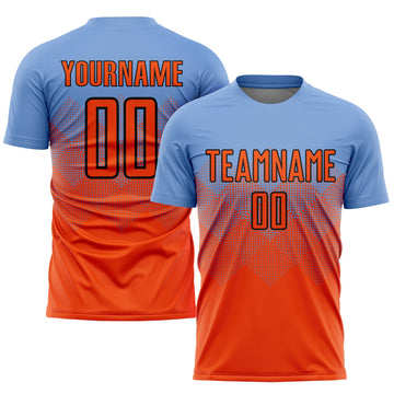 Uksn Individuelles Hellblau Orange-Schwarz Sublimations-Fußballtrikot