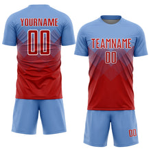 Laden Sie das Bild in den Galerie-Viewer, Uksn Individuelles Hellblau Rot-Weiß Sublimations-Fußballtrikot

