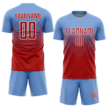 Uksn Individuelles Hellblau Rot-Weiß Sublimations-Fußballtrikot