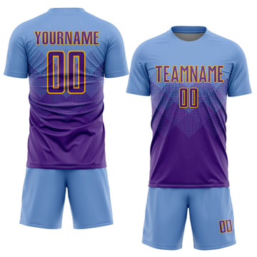 Uksn Individuelles Hellblau Violett-Gold Sublimations-Fußballtrikot