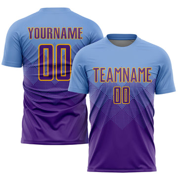 Uksn Individuelles Hellblau Violett-Gold Sublimations-Fußballtrikot