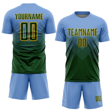 Uksn Individuelles Hellblau Grün-Gold Sublimations-Fußballtrikot