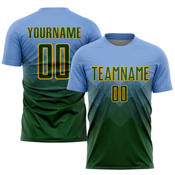 Uksn Individuelles Hellblau Grün-Gold Sublimations-Fußballtrikot