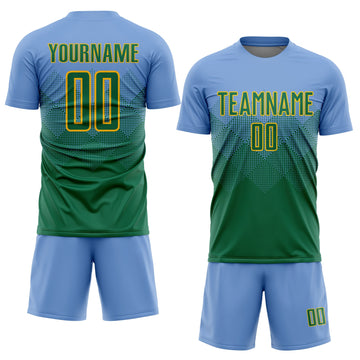 Uksn Individuelles Hellblau Kelly-Grün-Gold Sublimations-Fußballtrikot