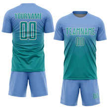 Laden Sie das Bild in den Galerie-Viewer, Uksn Individuelles Hellblau Petrol-Creme Sublimations-Fußballtrikot

