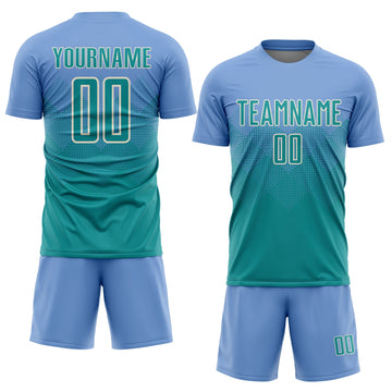 Uksn Individuelles Hellblau Petrol-Creme Sublimations-Fußballtrikot